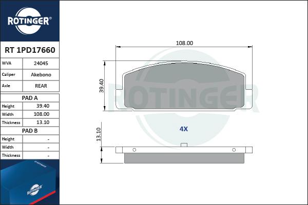 Rotinger RT 1PD17660 - Kit de plaquettes de frein, frein à disque cwaw.fr