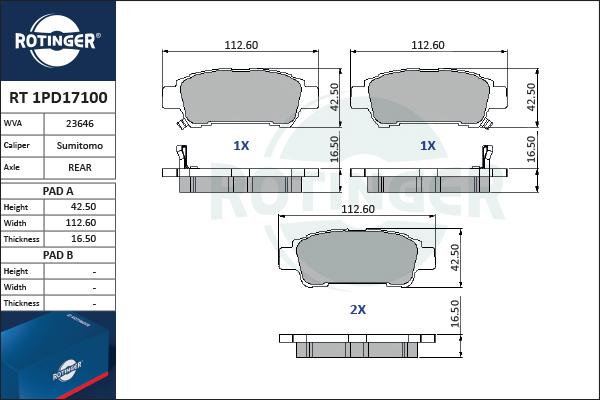 Rotinger RT 1PD17100 - Kit de plaquettes de frein, frein à disque cwaw.fr