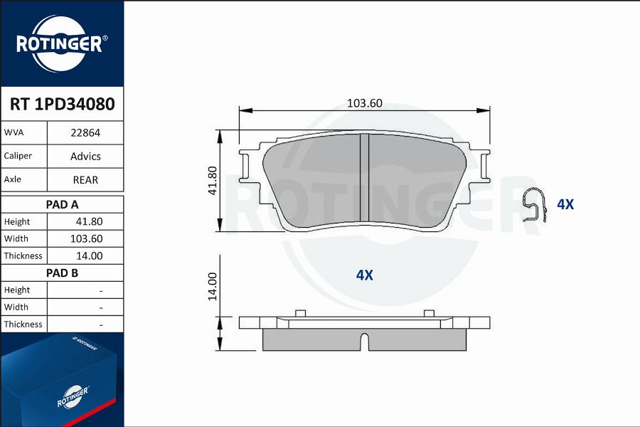 Rotinger RT 1PD34080 - Kit de plaquettes de frein, frein à disque cwaw.fr