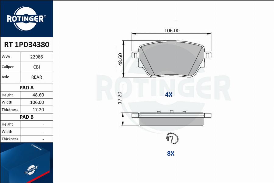 Rotinger RT 1PD34380 - Kit de plaquettes de frein, frein à disque cwaw.fr