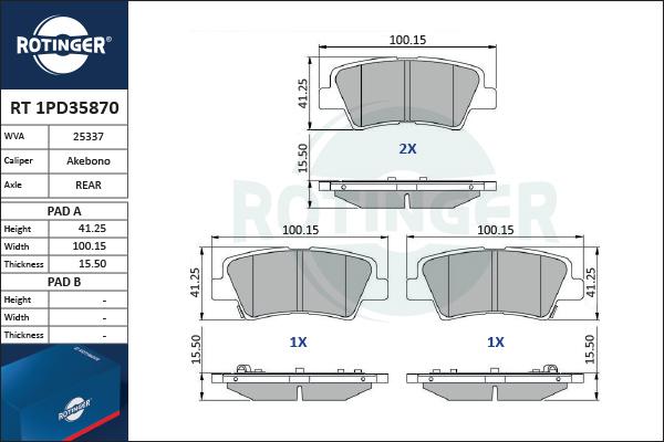 Rotinger RT 1PD35870 - Kit de plaquettes de frein, frein à disque cwaw.fr