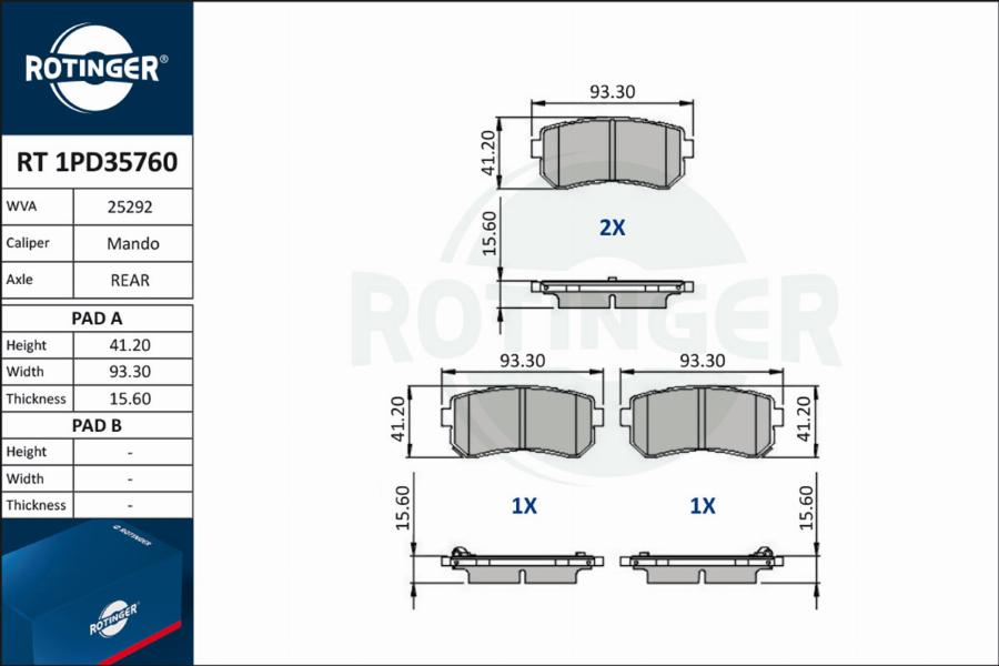 Rotinger RT 1PD35760 - Kit de plaquettes de frein, frein à disque cwaw.fr