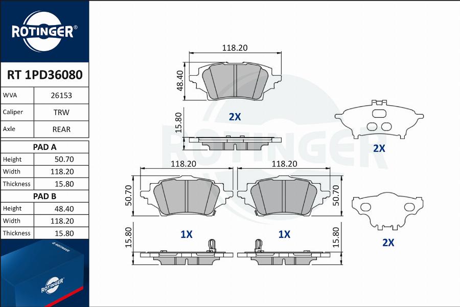 Rotinger RT 1PD36080 - Kit de plaquettes de frein, frein à disque cwaw.fr