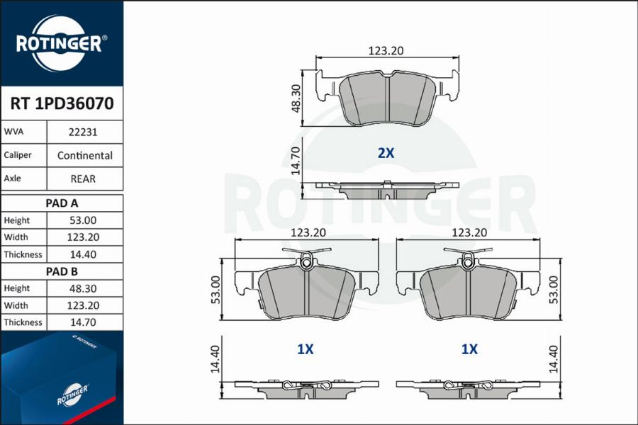 Rotinger RT 1PD36070 - Kit de plaquettes de frein, frein à disque cwaw.fr