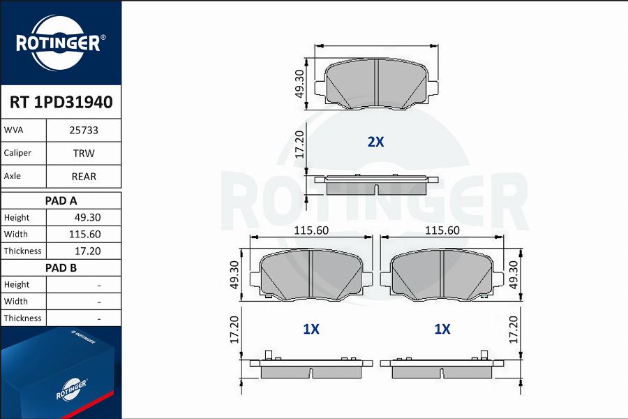 Rotinger RT 1PD31940 - Kit de plaquettes de frein, frein à disque cwaw.fr