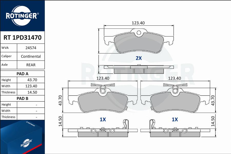 Rotinger RT 1PD31470 - Kit de plaquettes de frein, frein à disque cwaw.fr