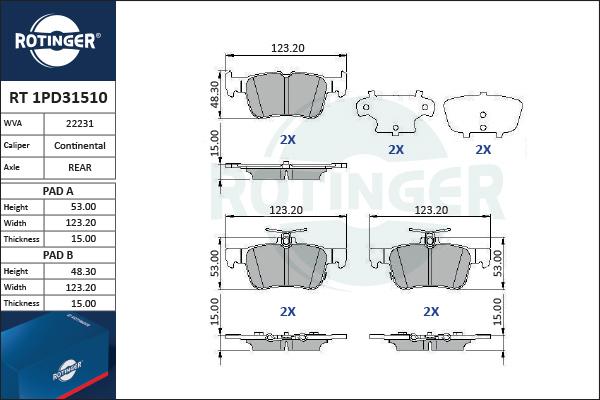 Rotinger RT 1PD31510 - Kit de plaquettes de frein, frein à disque cwaw.fr