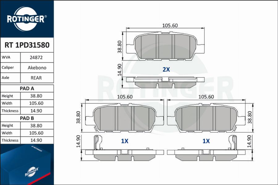 Rotinger RT 1PD31580 - Kit de plaquettes de frein, frein à disque cwaw.fr