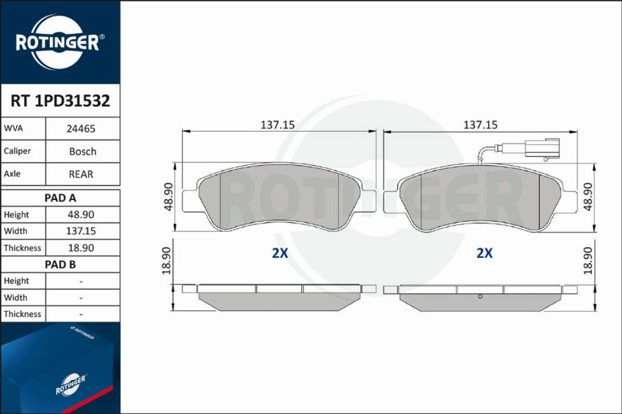 Rotinger RT 1PD31532 - Kit de plaquettes de frein, frein à disque cwaw.fr