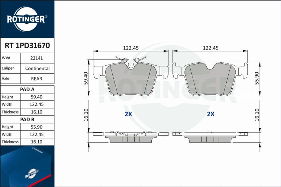 Rotinger RT 1PD31670 - Kit de plaquettes de frein, frein à disque cwaw.fr