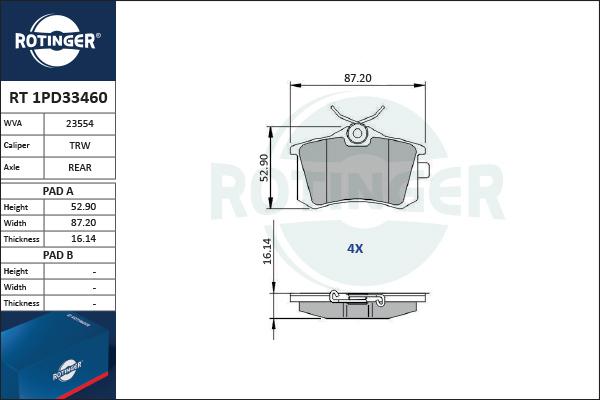 Rotinger RT 1PD33460 - Kit de plaquettes de frein, frein à disque cwaw.fr