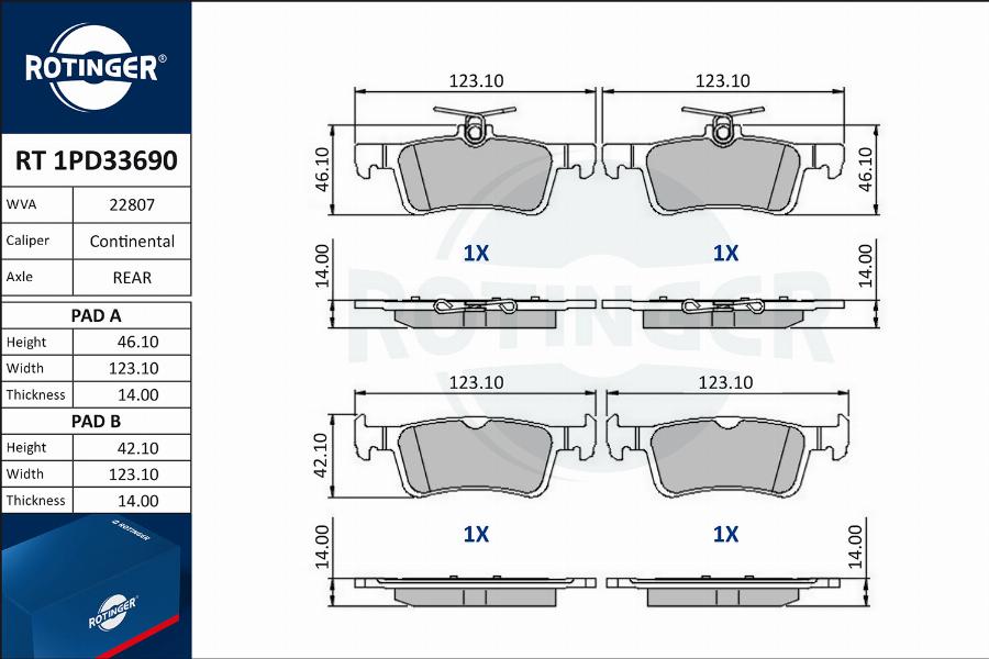 Rotinger RT 1PD33690 - Kit de plaquettes de frein, frein à disque cwaw.fr