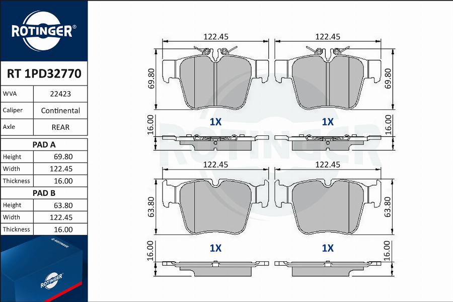 Rotinger RT 1PD32770 - Kit de plaquettes de frein, frein à disque cwaw.fr