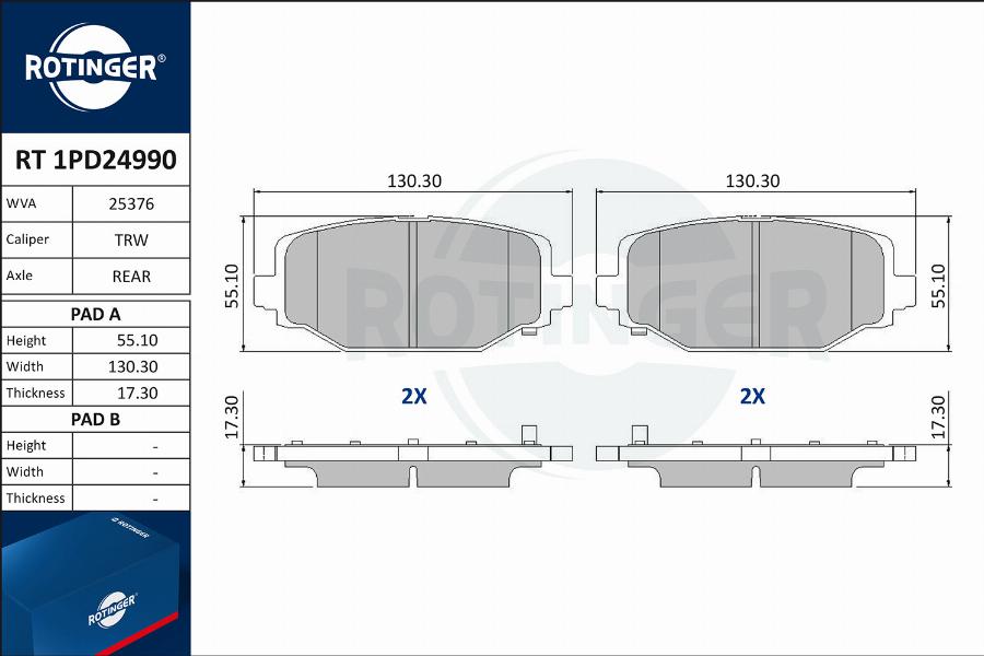 Rotinger RT 1PD24990 - Kit de plaquettes de frein, frein à disque cwaw.fr