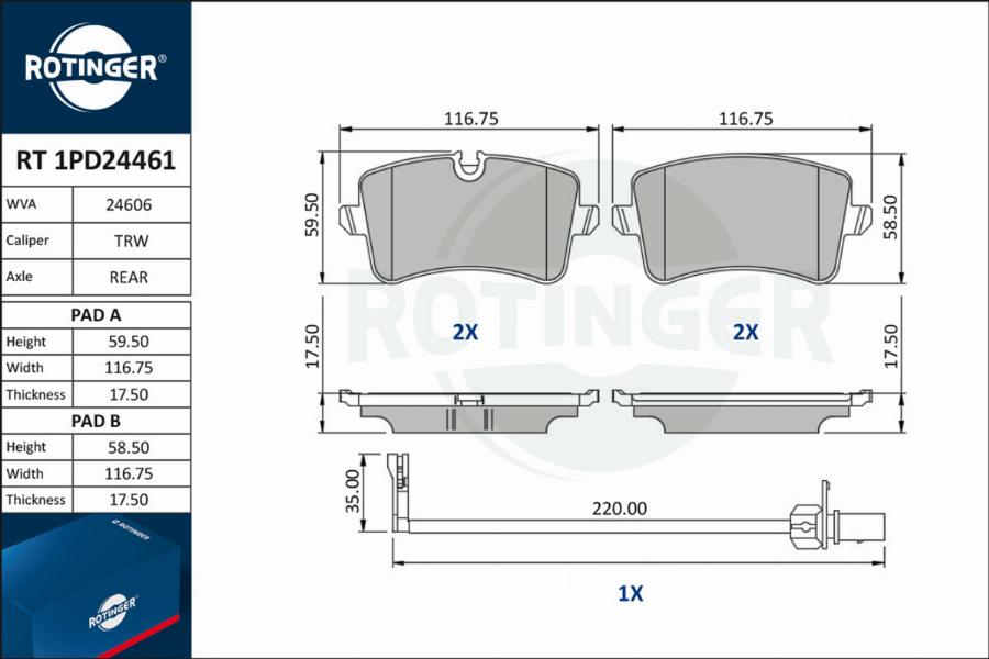 Rotinger RT 1PD24461 - Kit de plaquettes de frein, frein à disque cwaw.fr