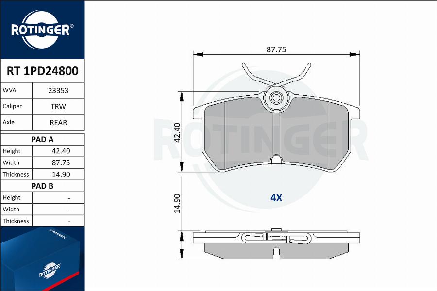 Rotinger RT 1PD24800 - Kit de plaquettes de frein, frein à disque cwaw.fr