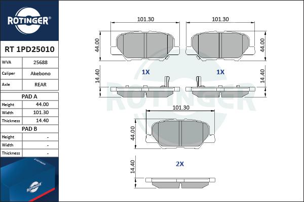 Rotinger RT 1PD25010 - Kit de plaquettes de frein, frein à disque cwaw.fr