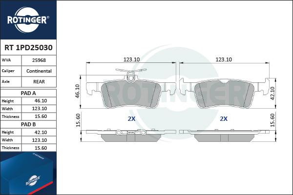 Rotinger RT 1PD25030 - Kit de plaquettes de frein, frein à disque cwaw.fr