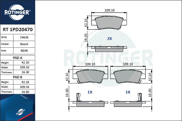 Rotinger RT 1PD20470 - Kit de plaquettes de frein, frein à disque cwaw.fr