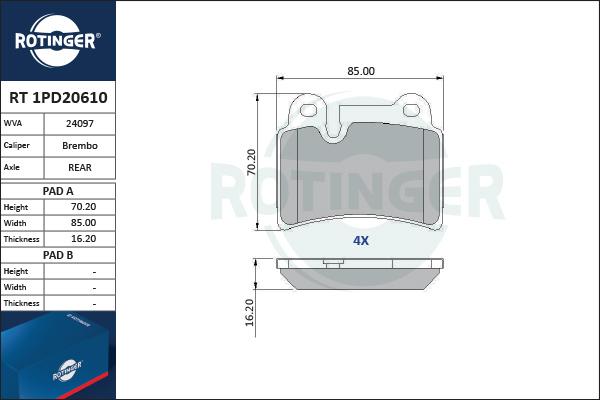 Rotinger RT 1PD20610 - Kit de plaquettes de frein, frein à disque cwaw.fr