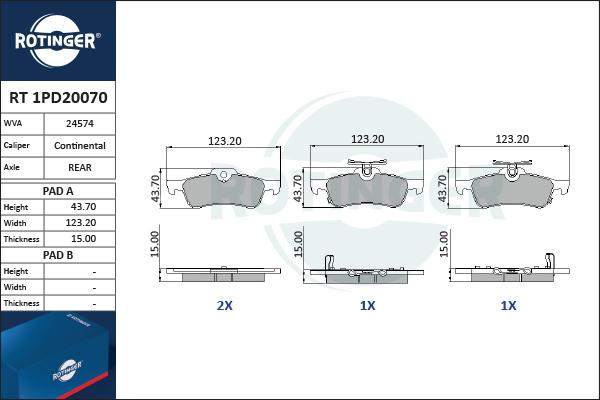 Rotinger RT 1PD20070 - Kit de plaquettes de frein, frein à disque cwaw.fr