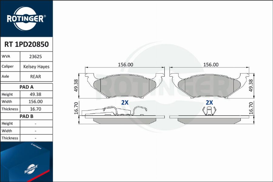 Rotinger RT 1PD20850 - Kit de plaquettes de frein, frein à disque cwaw.fr