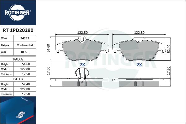 Rotinger RT 1PD20290 - Kit de plaquettes de frein, frein à disque cwaw.fr