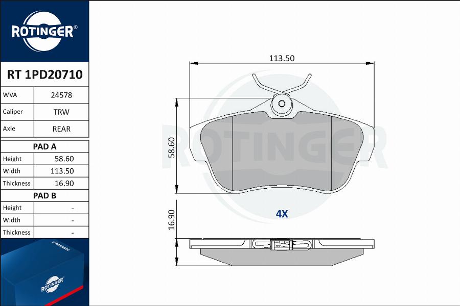 Rotinger RT 1PD20710 - Kit de plaquettes de frein, frein à disque cwaw.fr