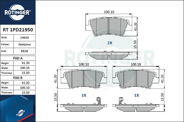 Rotinger RT 1PD21950 - Kit de plaquettes de frein, frein à disque cwaw.fr