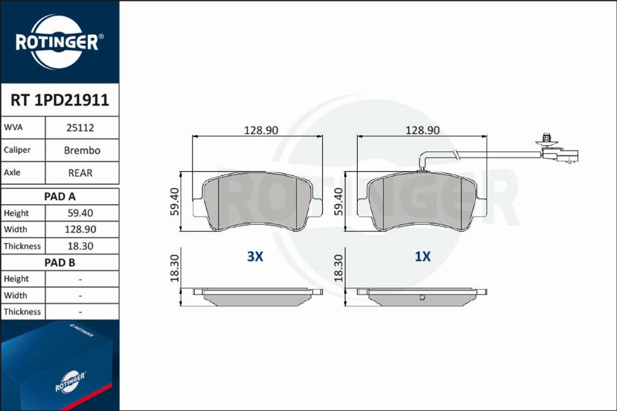 Rotinger RT 1PD21911 - Kit de plaquettes de frein, frein à disque cwaw.fr