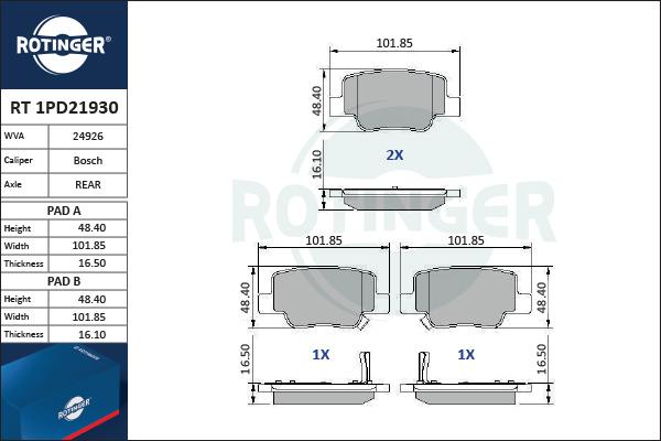 Rotinger RT 1PD21930 - Kit de plaquettes de frein, frein à disque cwaw.fr