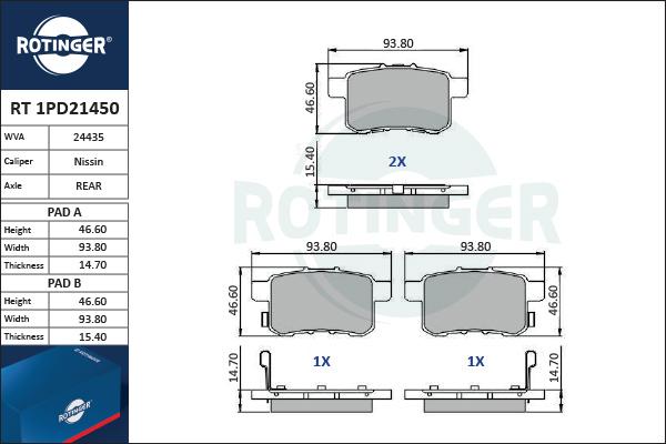 Rotinger RT 1PD21450 - Kit de plaquettes de frein, frein à disque cwaw.fr