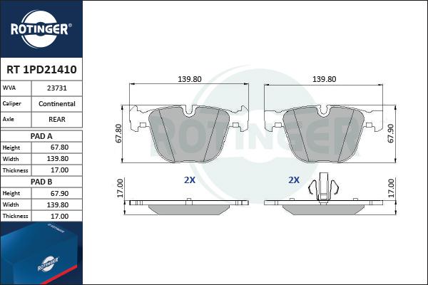 Rotinger RT 1PD21410 - Kit de plaquettes de frein, frein à disque cwaw.fr