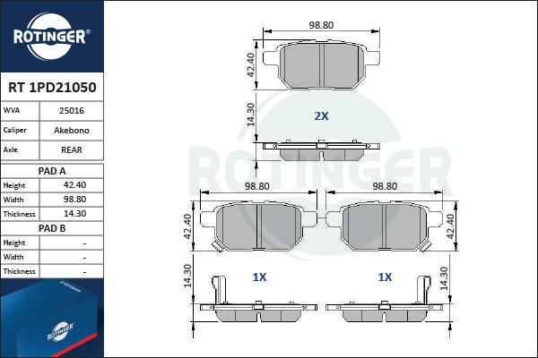 Rotinger RT 1PD21050 - Kit de plaquettes de frein, frein à disque cwaw.fr