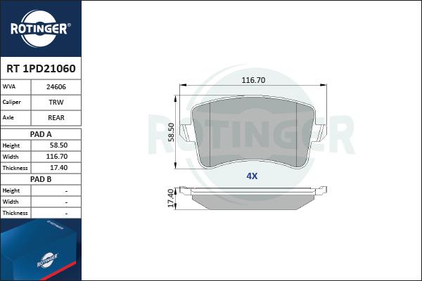 Rotinger RT 1PD21060 - Kit de plaquettes de frein, frein à disque cwaw.fr