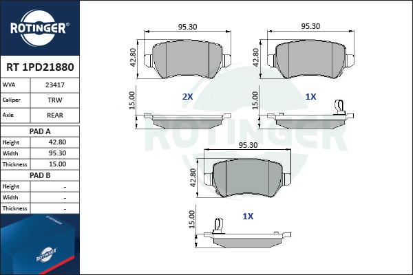 Rotinger RT 1PD21880 - Kit de plaquettes de frein, frein à disque cwaw.fr