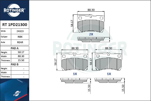 Rotinger RT 1PD21300 - Kit de plaquettes de frein, frein à disque cwaw.fr