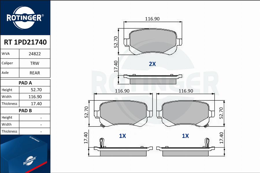 Rotinger RT 1PD21740 - Kit de plaquettes de frein, frein à disque cwaw.fr