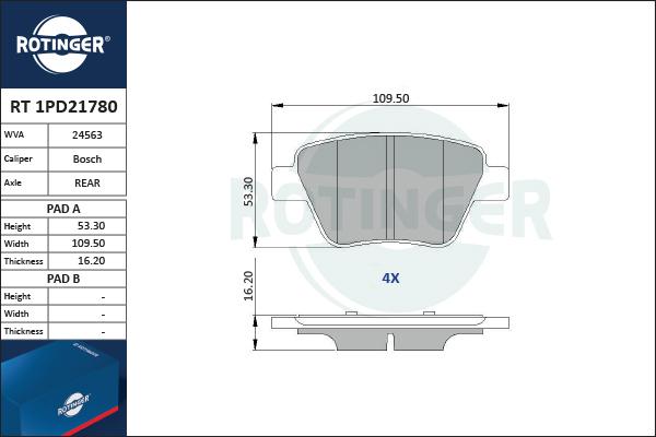 Rotinger RT 1PD21780 - Kit de plaquettes de frein, frein à disque cwaw.fr