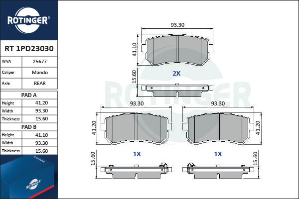 Rotinger RT 1PD23030 - Kit de plaquettes de frein, frein à disque cwaw.fr