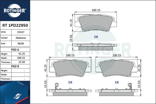 Rotinger RT 1PD22950 - Kit de plaquettes de frein, frein à disque cwaw.fr