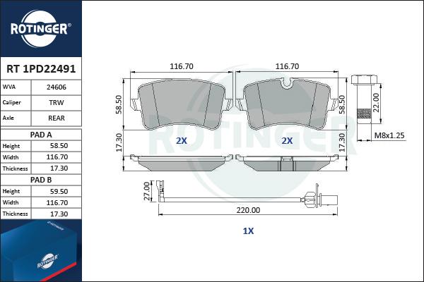 Rotinger RT 1PD22491 - Kit de plaquettes de frein, frein à disque cwaw.fr