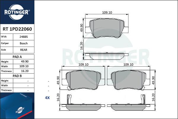 Rotinger RT 1PD22060 - Kit de plaquettes de frein, frein à disque cwaw.fr