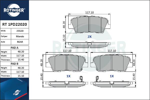 Rotinger RT 1PD22020 - Kit de plaquettes de frein, frein à disque cwaw.fr