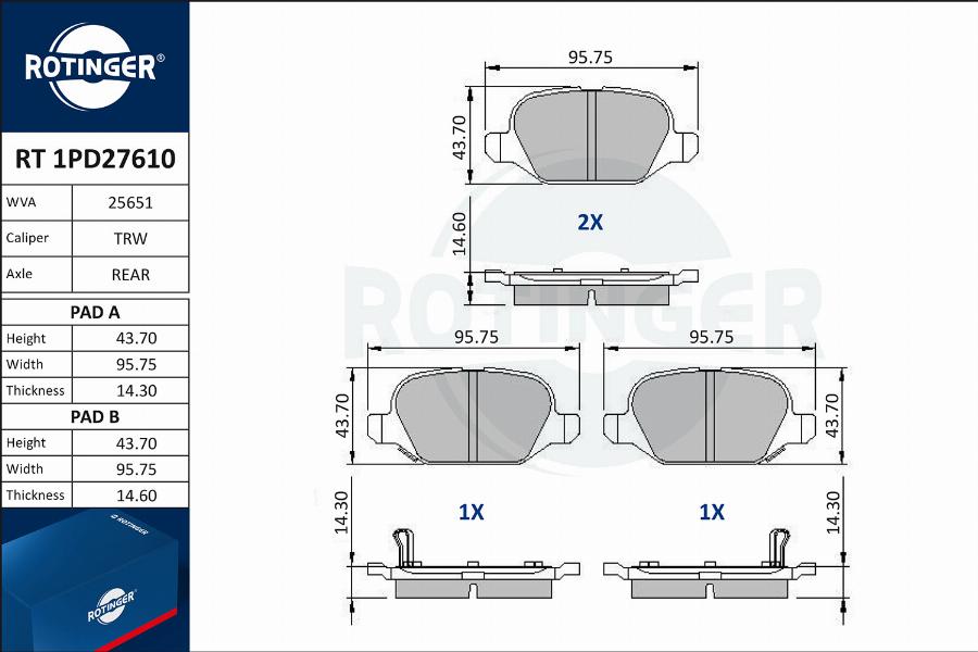 Rotinger RT 1PD27610 - Kit de plaquettes de frein, frein à disque cwaw.fr