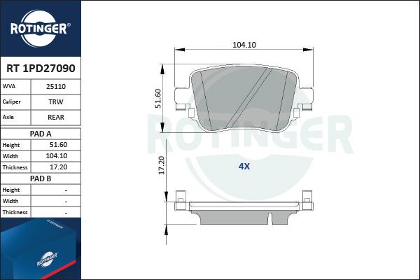 Rotinger RT 1PD27090 - Kit de plaquettes de frein, frein à disque cwaw.fr