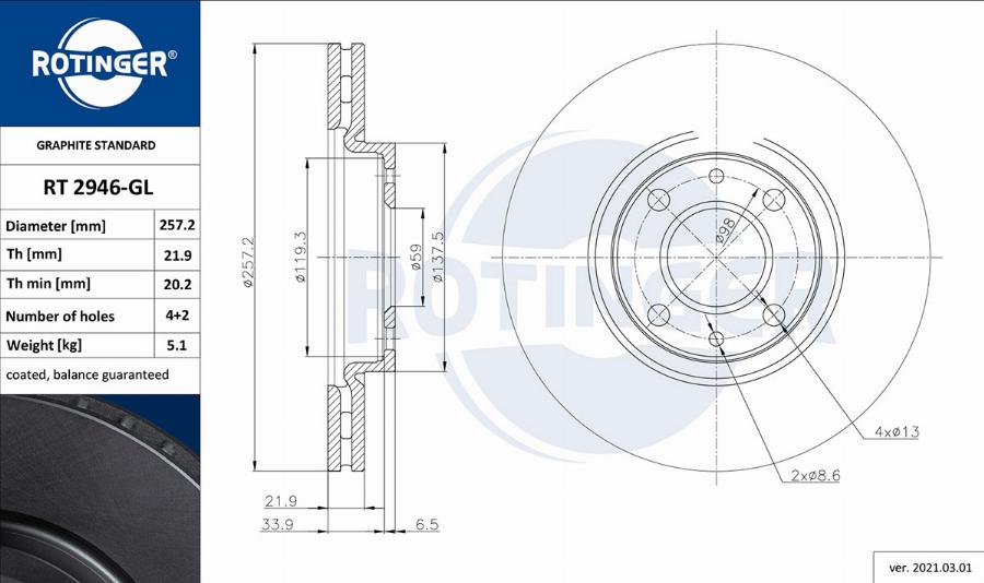 Rotinger RT 2946-GL - Disque de frein cwaw.fr