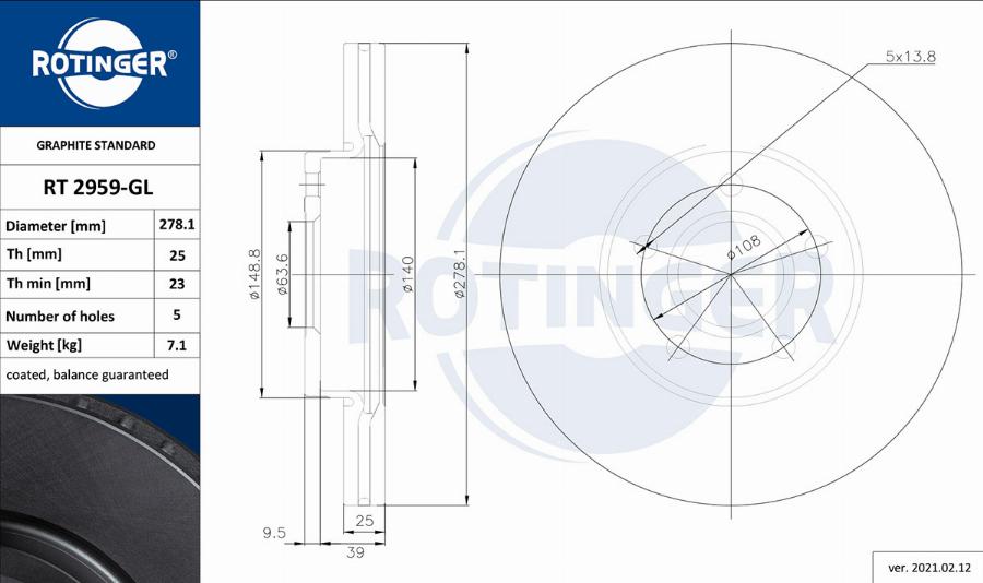 Rotinger RT 2959-GL - Disque de frein cwaw.fr