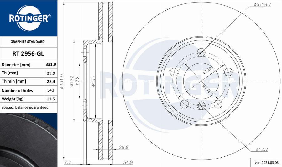 Rotinger RT 2956-GL - Disque de frein cwaw.fr