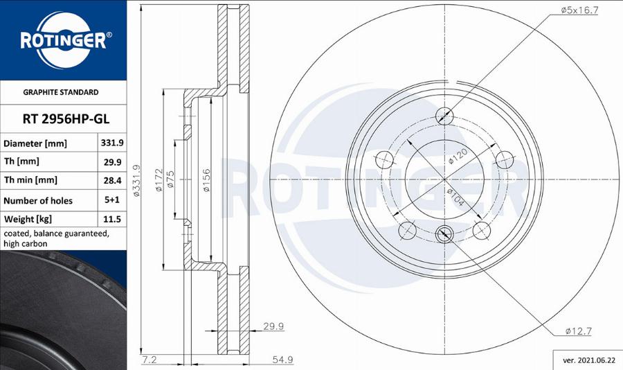 Rotinger RT 2956HP-GL - Disque de frein cwaw.fr